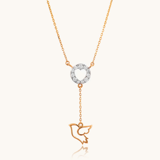 Bird Diamond Necklace in 18kt BIS hallmarked gold with IGI-certified diamonds, from Caratly Jewelry, blending elegance and craftsmanship under Rs. 40K.