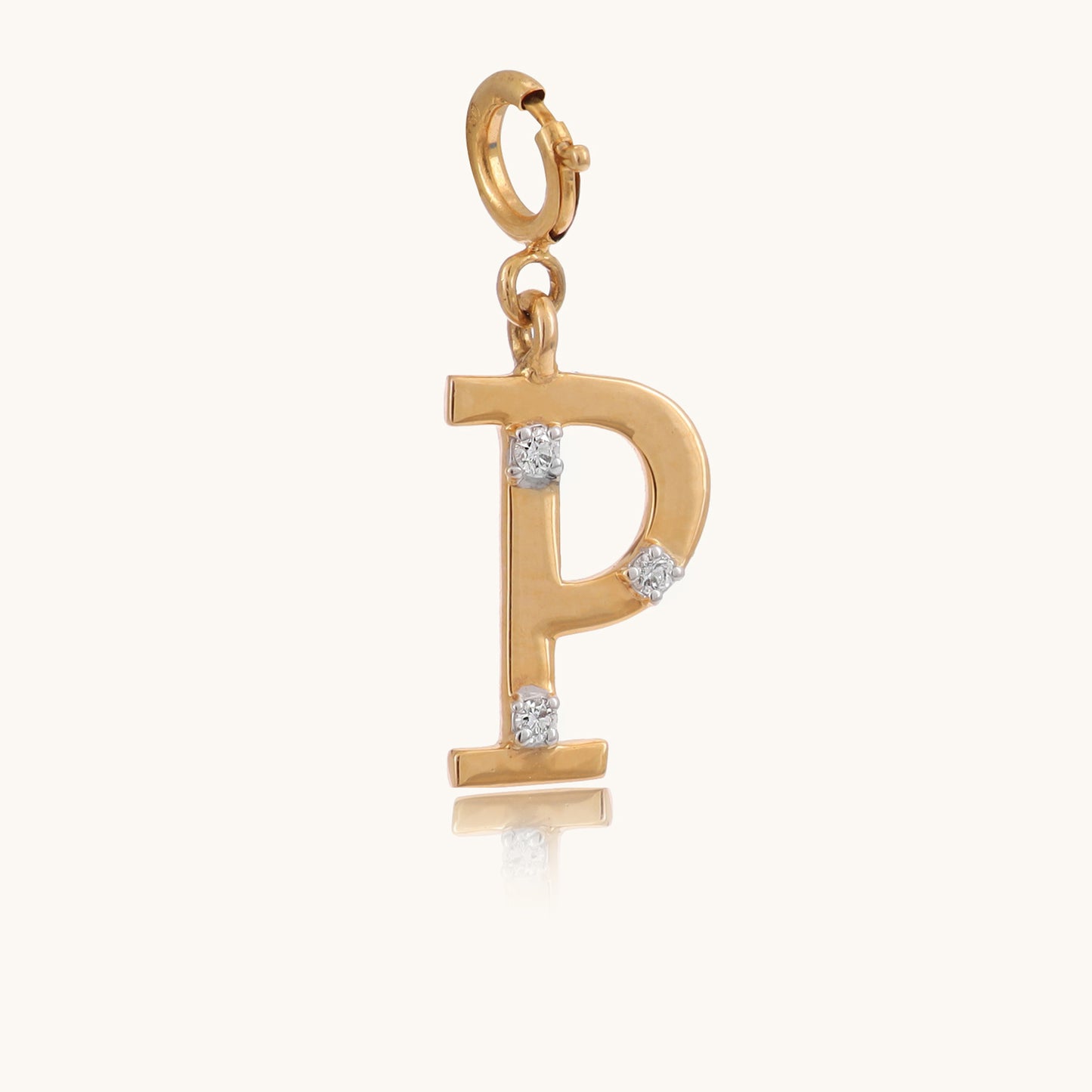 18kt gold Letter P charm with IGI-certified diamond, VVS clarity, BIS hallmark, ideal for everyday wear or luxury gifting under Rs. 10k.