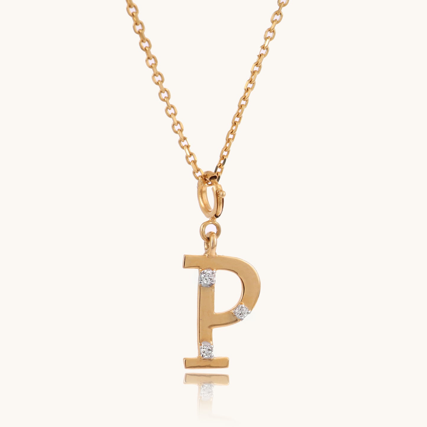 18kt gold Letter P charm with IGI-certified diamond, VVS clarity, BIS hallmark, ideal for everyday wear or luxury gifting under Rs. 10k.