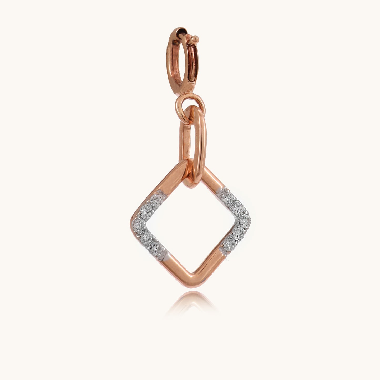 Square diamond charm in 18kt gold, featuring IGI-certified VVS diamonds, lightweight, and perfect for everyday wear or special occasions under Rs. 10,000.