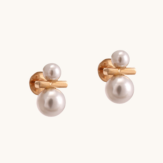 18kt gold Double Pearl Earrings. Affordable fine jewellery for everyday elegance.