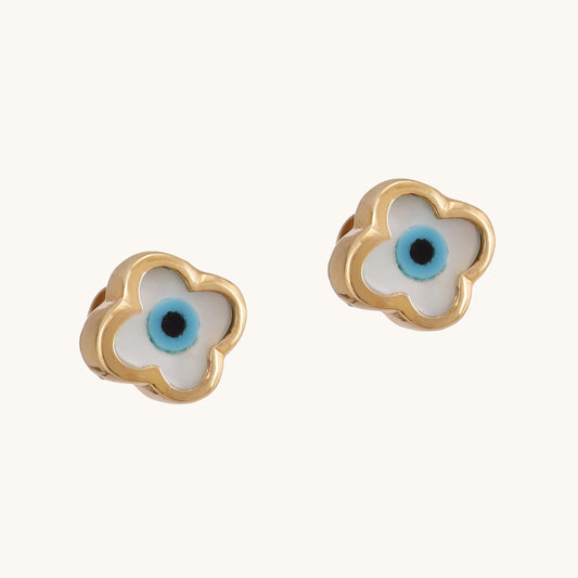 18kt gold floral evil eye earrings—stylish fine jewellery under ₹30,000.