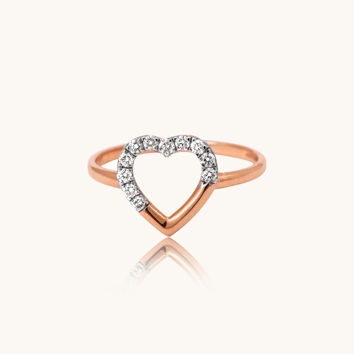 Big Heart Diamond Ring in 18kt gold with natural VVS diamonds; certified BIS hallmarked gift for her under 50,000