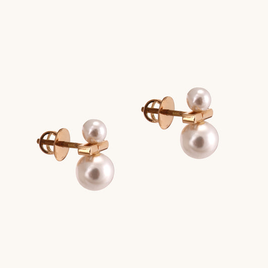18kt gold Double Pearl Earrings. Affordable fine jewellery for everyday elegance.