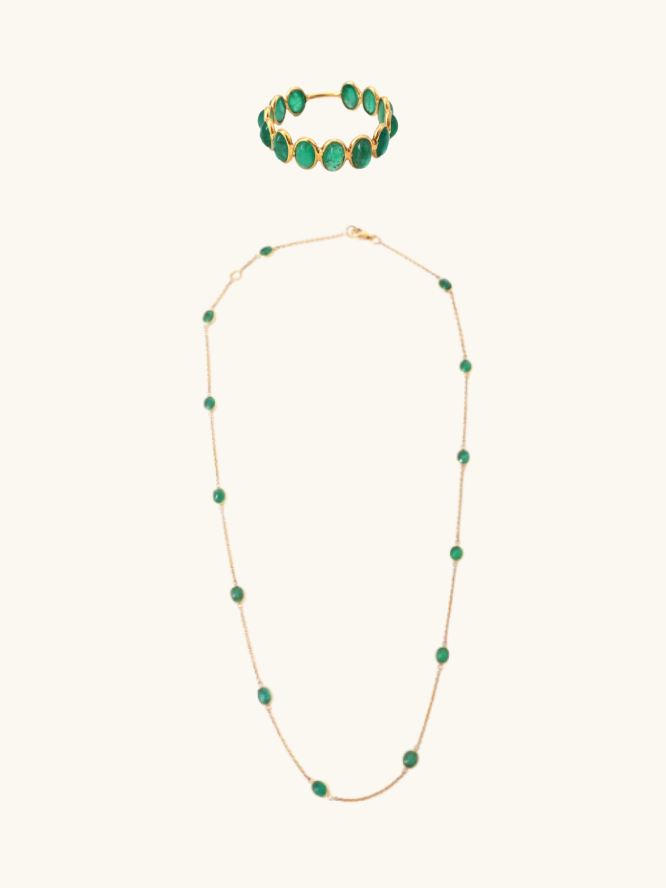Stunning 18kt gold emerald necklace & ring—minimal fine jewellery with trendy aesthetics for women under Rs. 80,000!