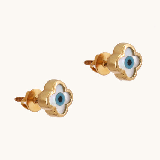 18kt gold floral evil eye earrings—stylish fine jewellery under ₹30,000.