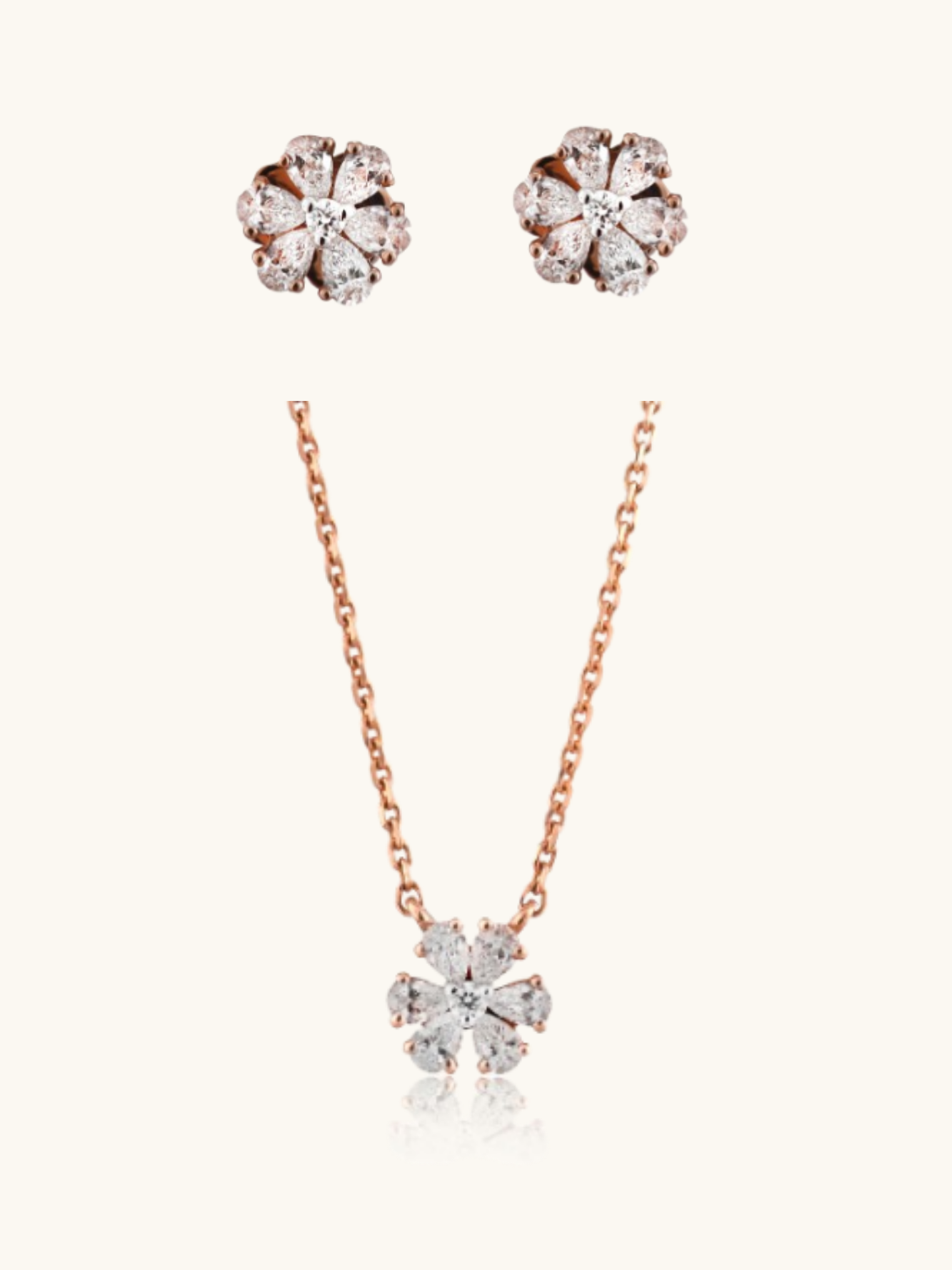 Stunning 18kt gold diamond necklace & earrings—minimal fine jewellery with trendy aesthetics.