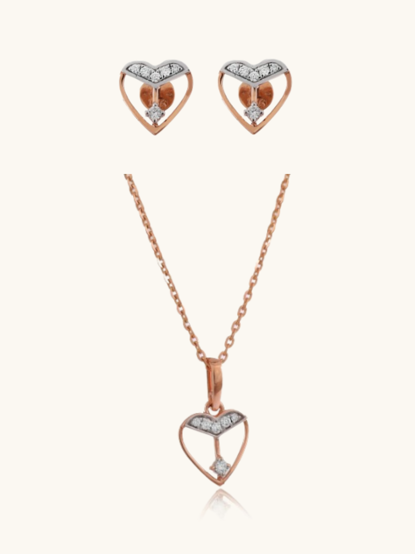 Elegant 18kt gold diamond pendant & earrings—affordable fine jewellery with minimal aesthetics under Rs. 50,000!