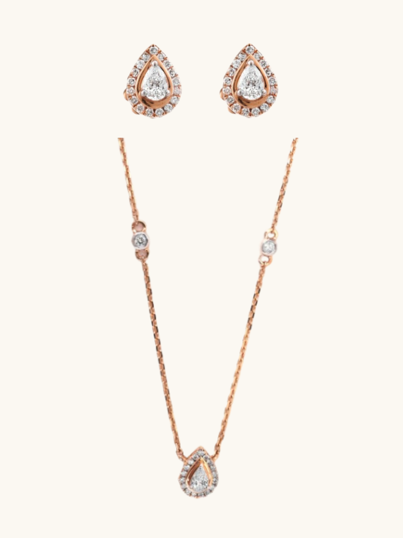 Sophisticated 18kt gold diamond necklace & earrings—minimal fine jewellery with trendy aesthetics.