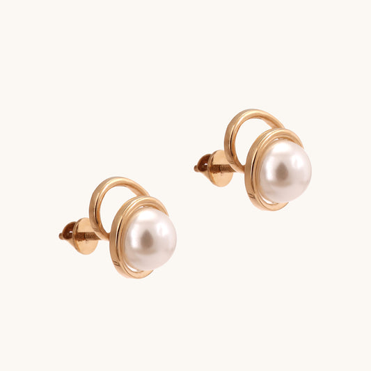 18kt gold pearl loop earrings —refined fine jewellery under ₹50,000.