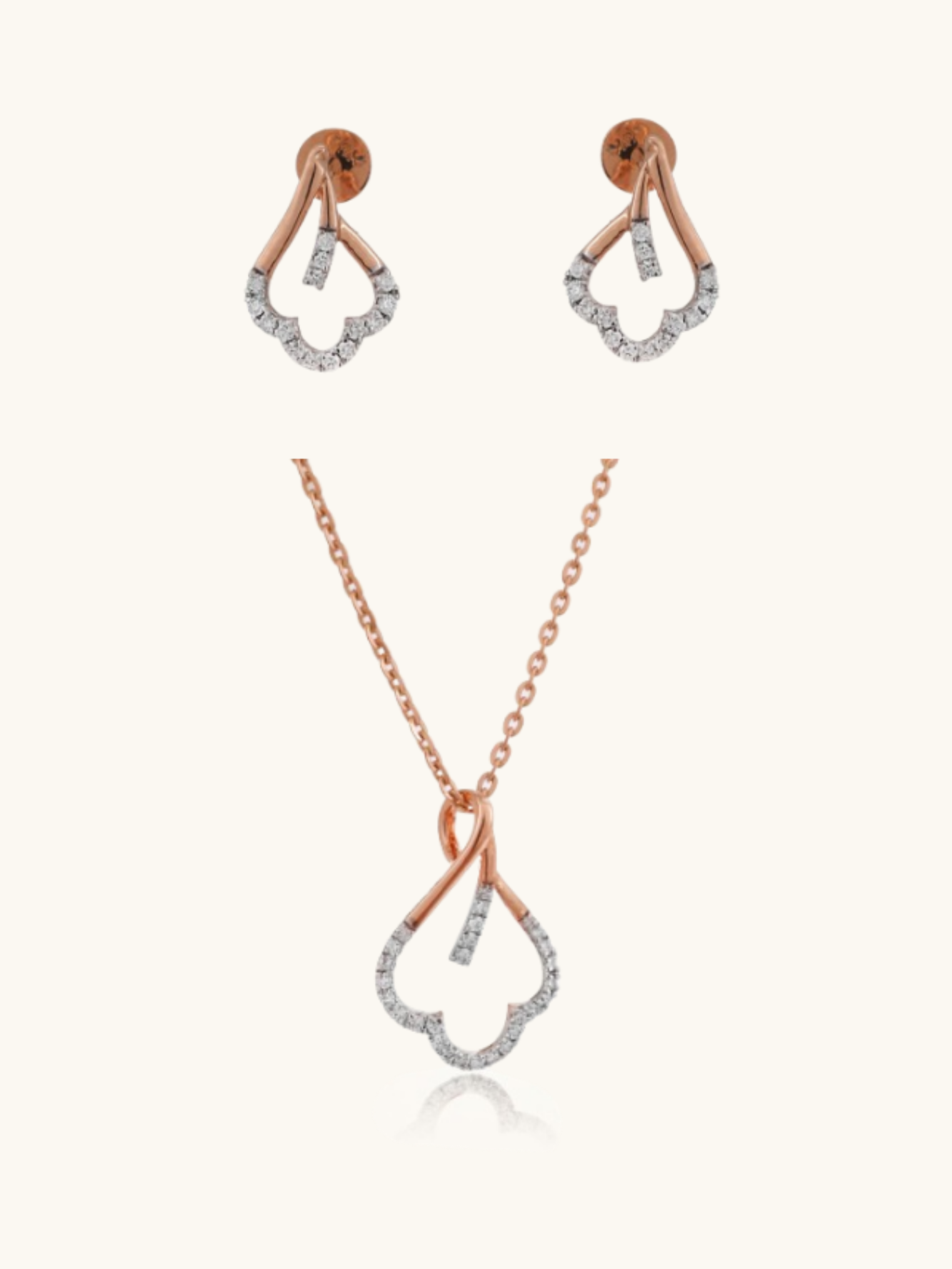 Elegant 18kt gold diamond pendant & earrings—affordable fine jewellery with minimal aesthetics under Rs. 50,000!