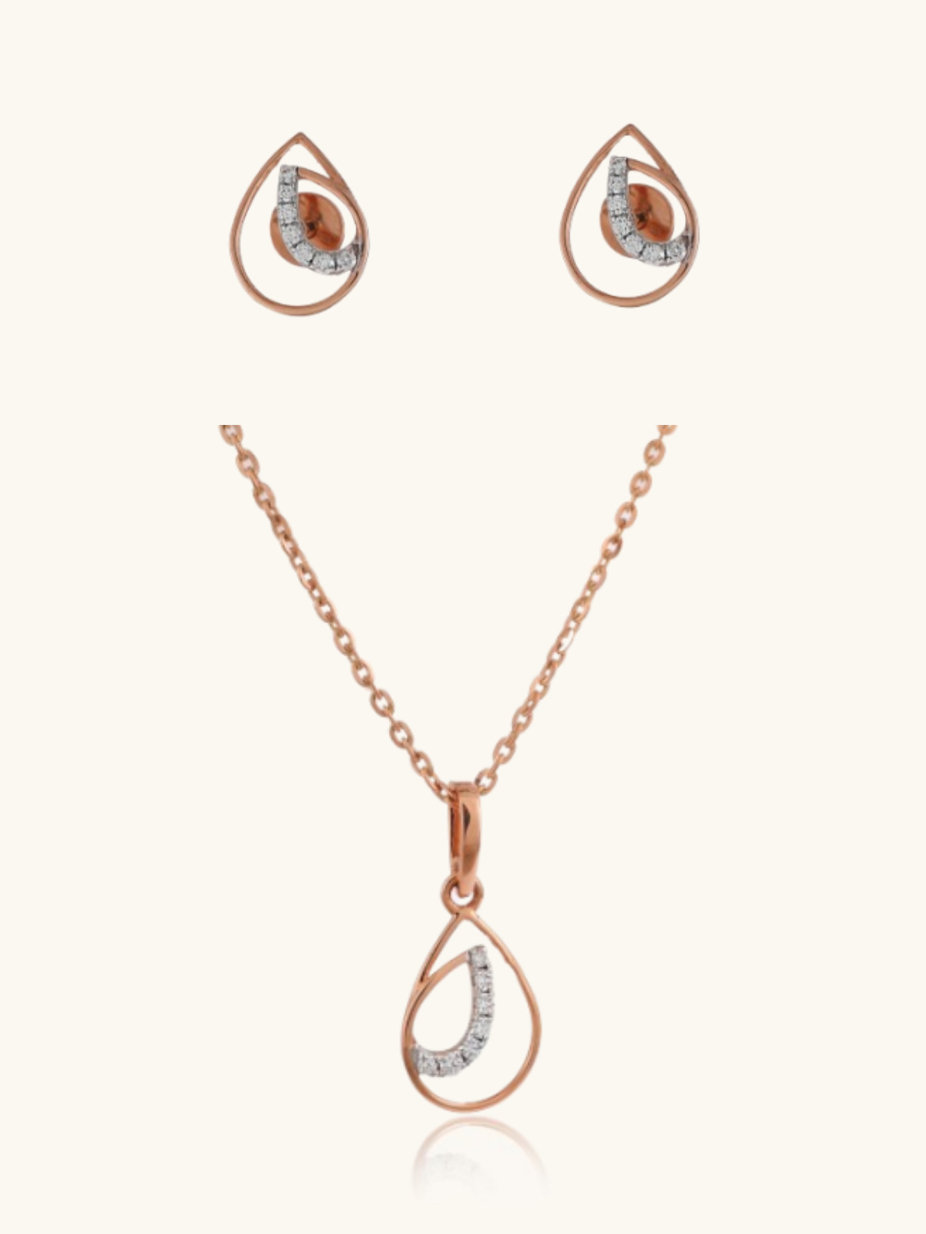Curvy Diamond Set in 18kt gold with natural diamonds – IGI certified, BIS hallmarked, trendy design under Rs. 30,000