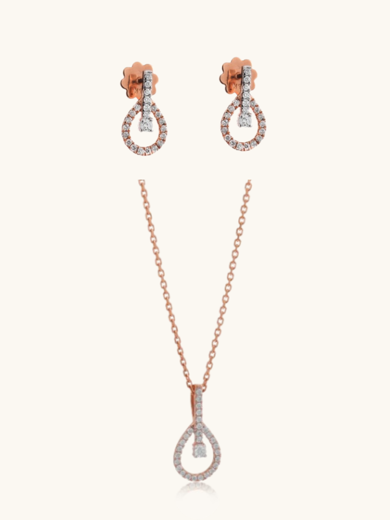 18kt gold earring and necklace set with IGI certified diamonds, BIS hallmarked fine jewellery under Rs. 90,000