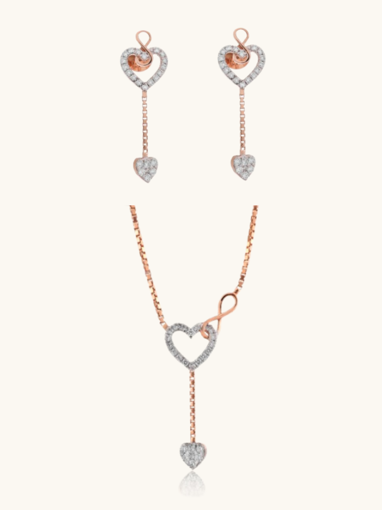 Stunning 18kt gold diamond necklace & earrings—affordable fine jewellery with minimal aesthetics.
