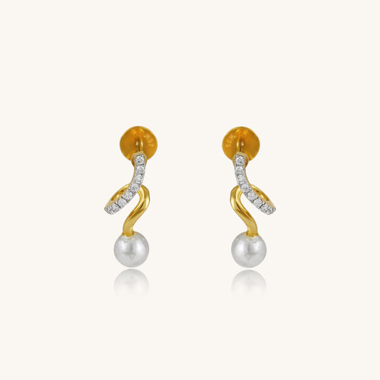 Curve diamond earrings made with 18 kt gold, daily wear jewellery, everyday diamond earrings for women, versatile gift for her under Rs. 30,000.