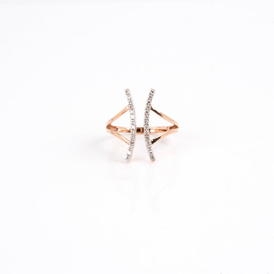 Curved Diamond Ring made with 18kt gold. Designed for daily wear, its graceful curvature adds a touch of sophistication to any outfit. Buy it for yourself or a special someone, this versatile piece is the perfect gift idea. Explore our affordable collection under 50,000 for gifting inspiration. Elevate your workwear edit with this timeless accessory that exudes elegance and charm.