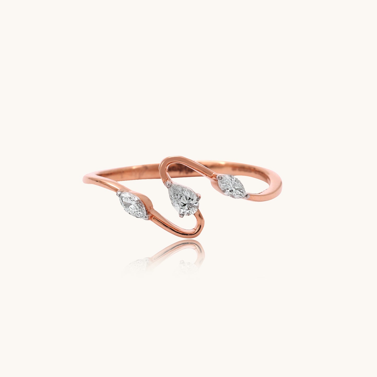 Caratly Diamond Trine Ring in 18kt gold with IGI certified VVS diamonds, perfect for luxury jewelry gifts and everyday wear under Rs. 30k.
