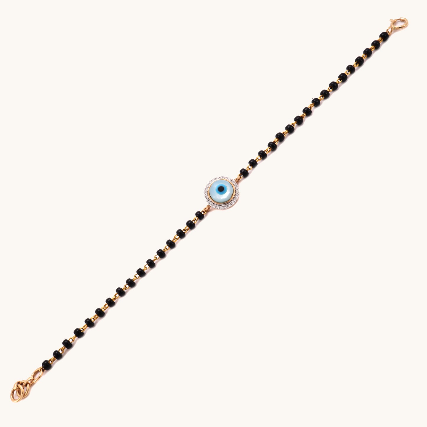 Evil Eye Mangalsutra Bracelet in 18kt BIS hallmarked gold with IGI-certified diamond, ideal for gifting or everyday wear under Rs. 25k.