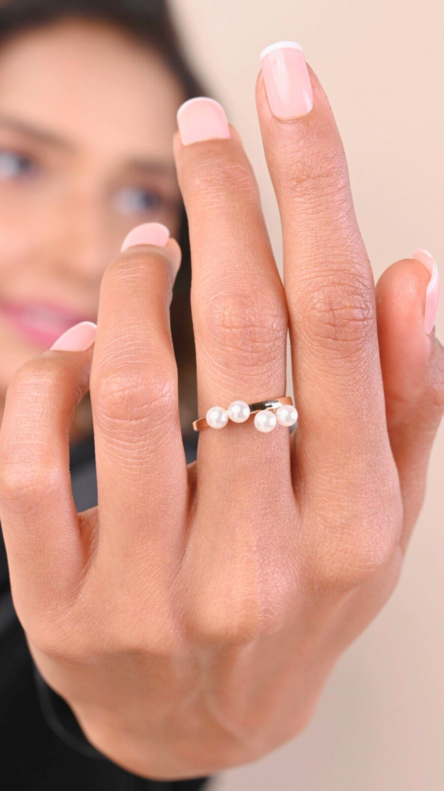 Four Pearl Gold Ring in 18kt gold; BIS-certified minimalist everyday wear jewelry, perfect gift for her under 30,000!
