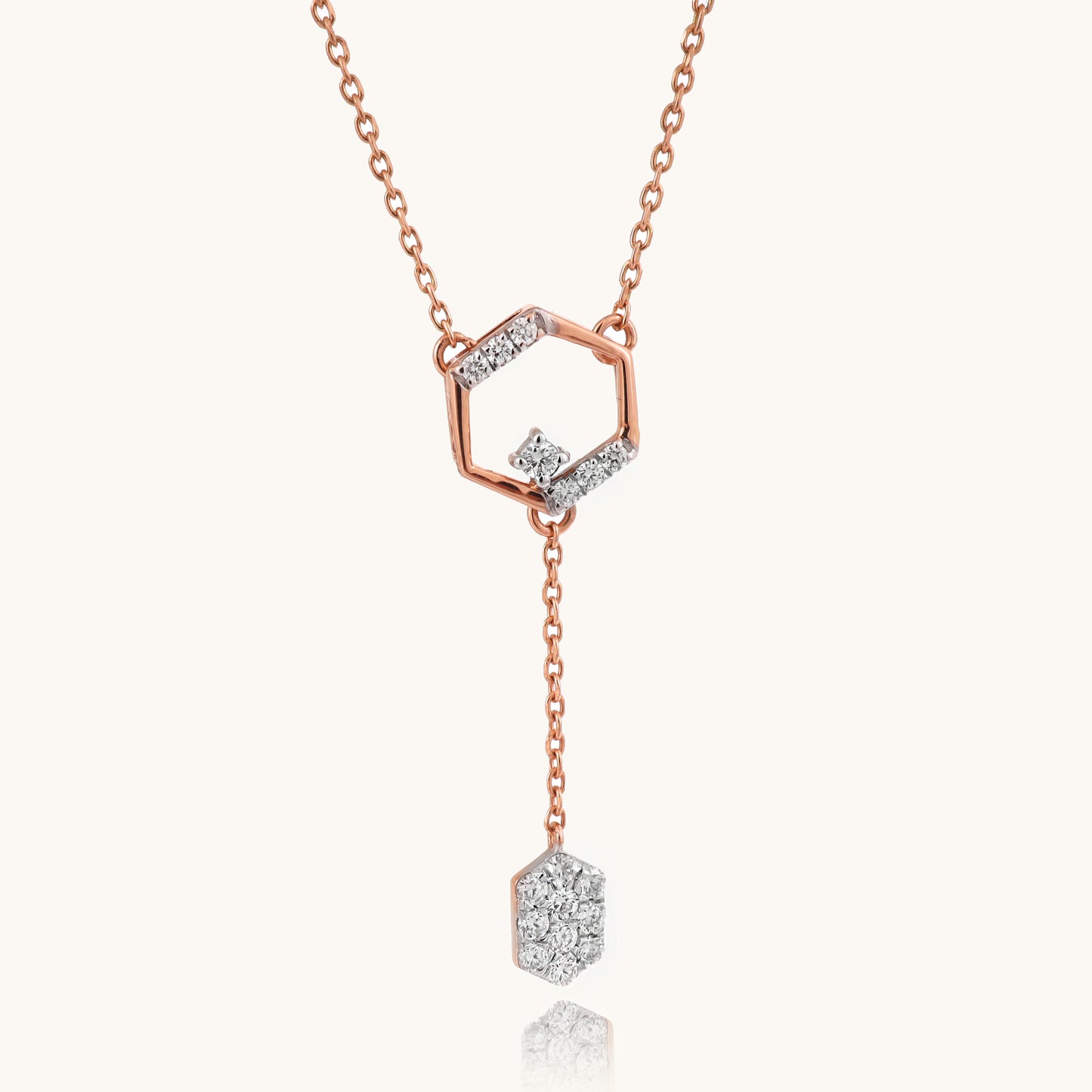 Elegant Geometric Diamond Necklace in 18kt gold, featuring IGI certified VVS diamonds. Ideal for everyday wear or luxury gift for special occasions. Available at Caratly Jewelry under Rs. 35k.