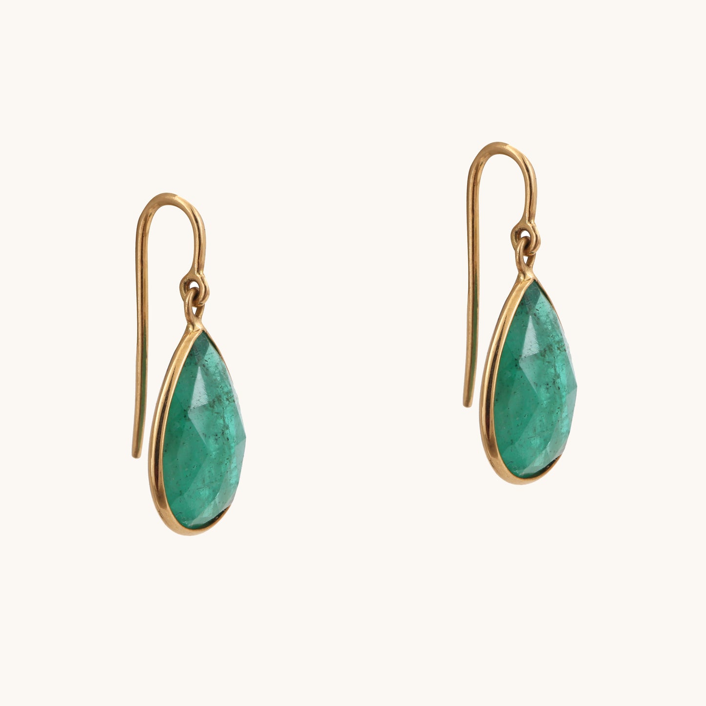 Long Emerald Gold Earrings: 18kt gold, emeralds; BIS hallmarked minimalist gift for her under 50,000