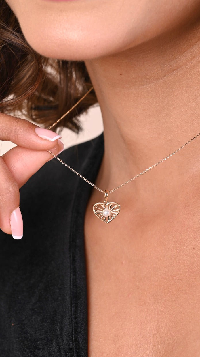 Loving Pearl Gold Pendant in 18kt gold & pearl; BIS-certified minimalist jewelry, luxury gift for her online under 15,000!