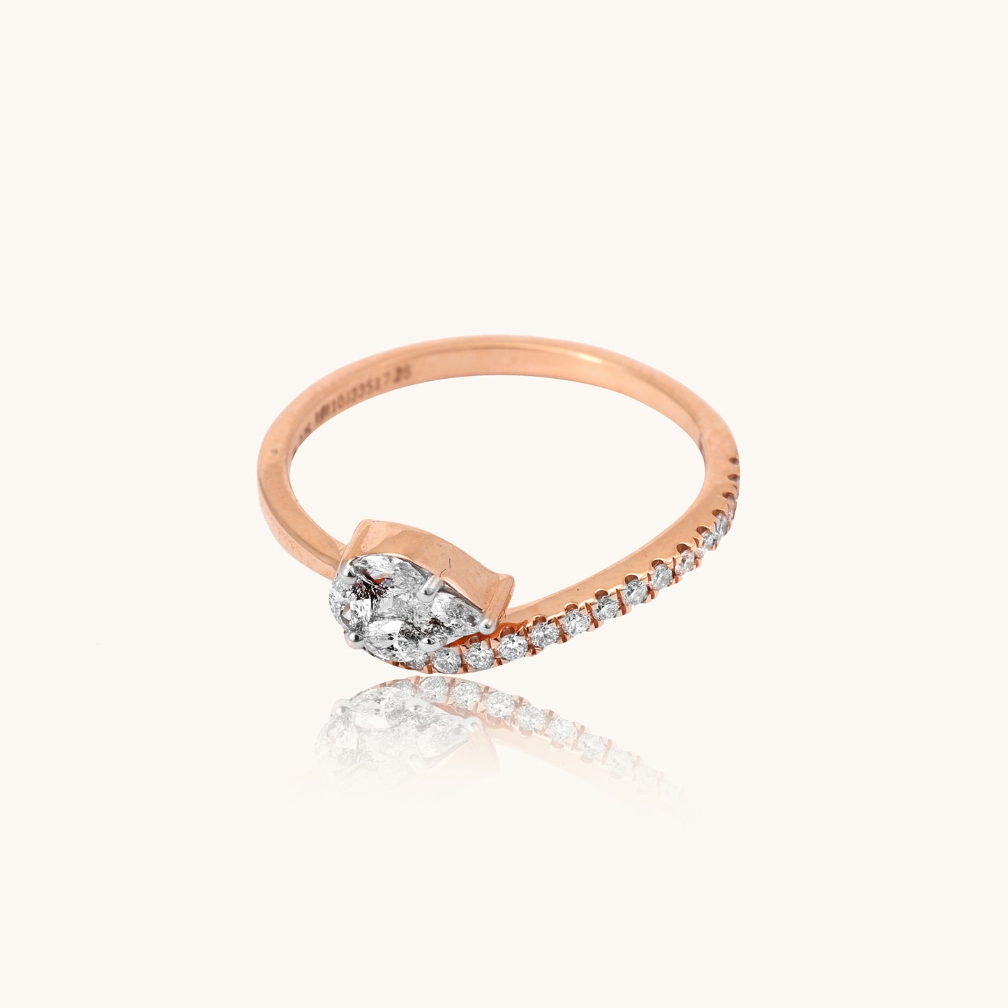 Pear Diamond Ring 18kt gold, natural VVS diamonds; BIS certified minimalist jewelry top gift for her under 50,000