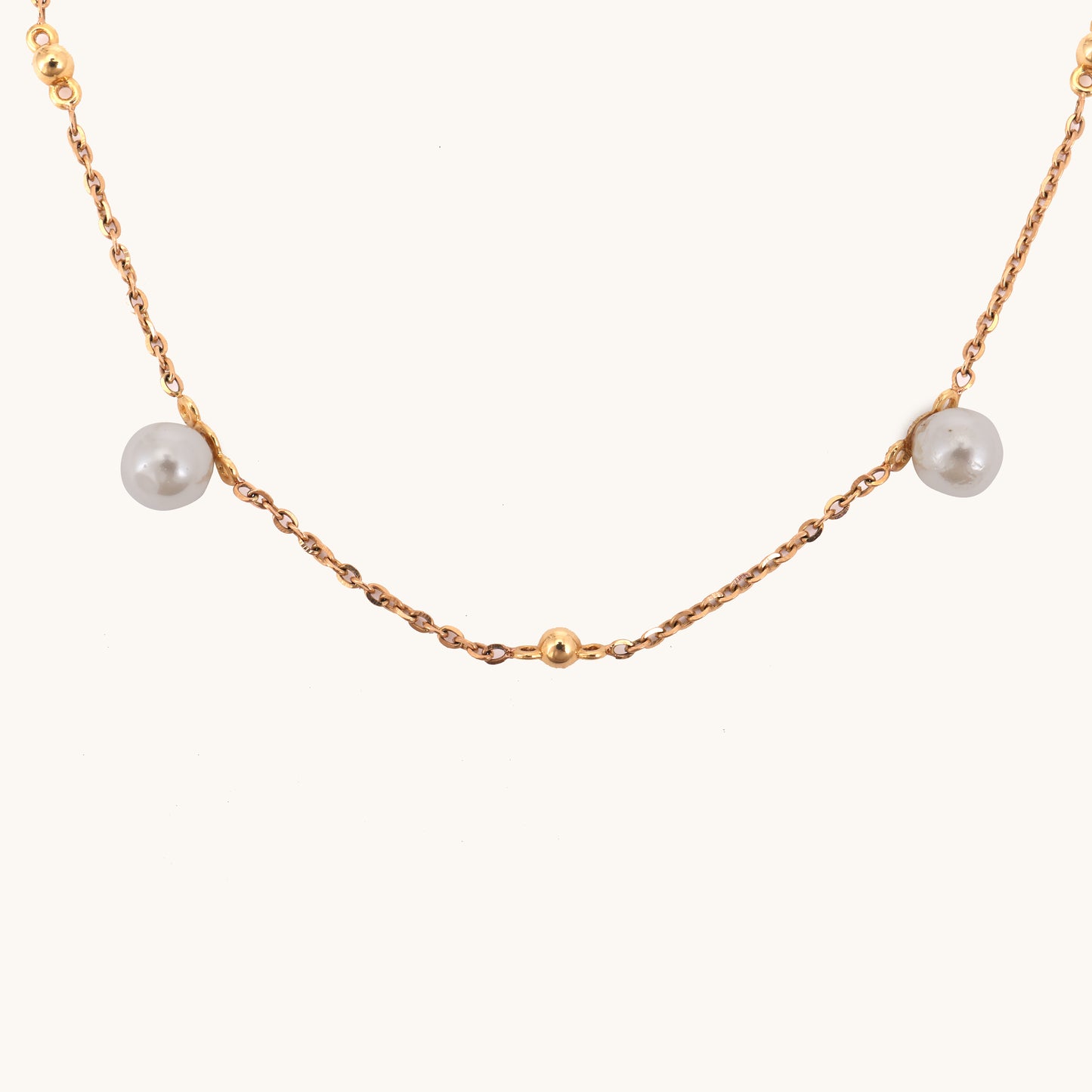 Pearl Gold Chain in 18kt gold with pearls; BIS hallmarked minimalist jewelry gift for her under 50,000