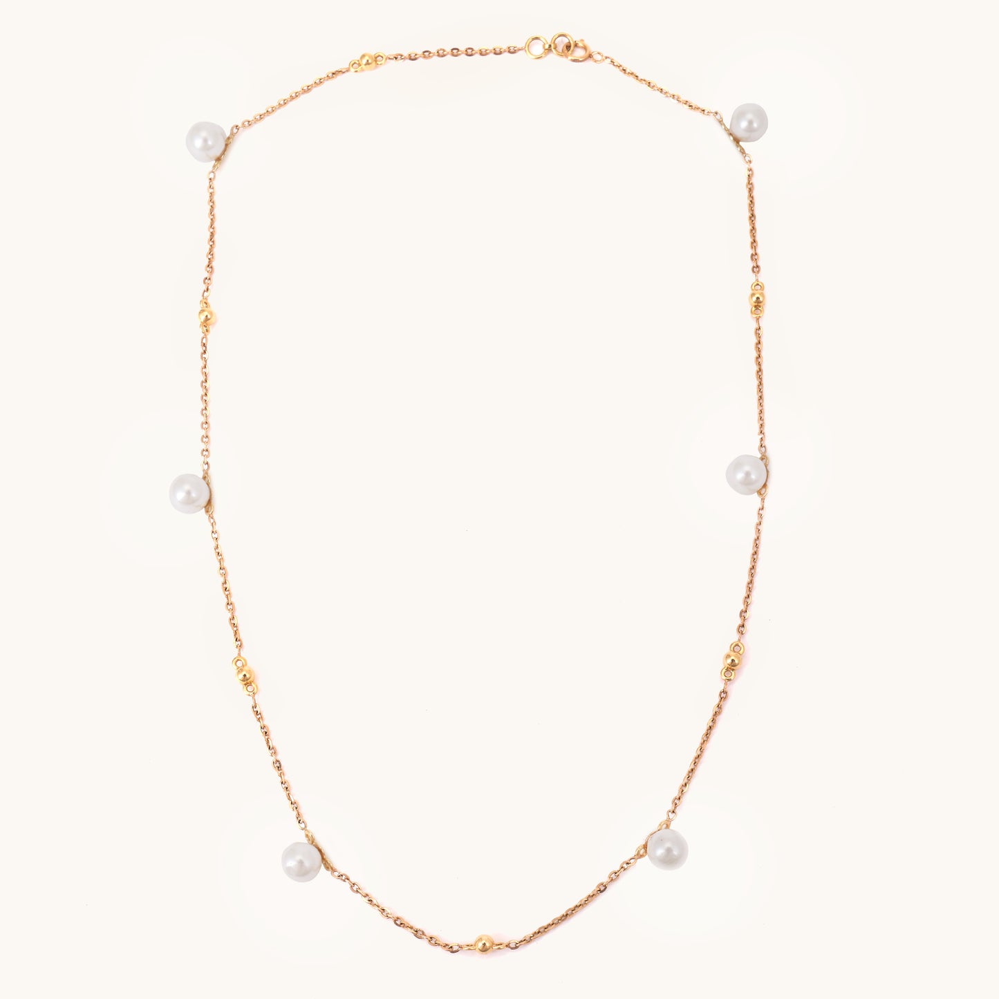Pearl Gold Chain in 18kt gold with pearls; BIS hallmarked minimalist jewelry gift for her under 50,000