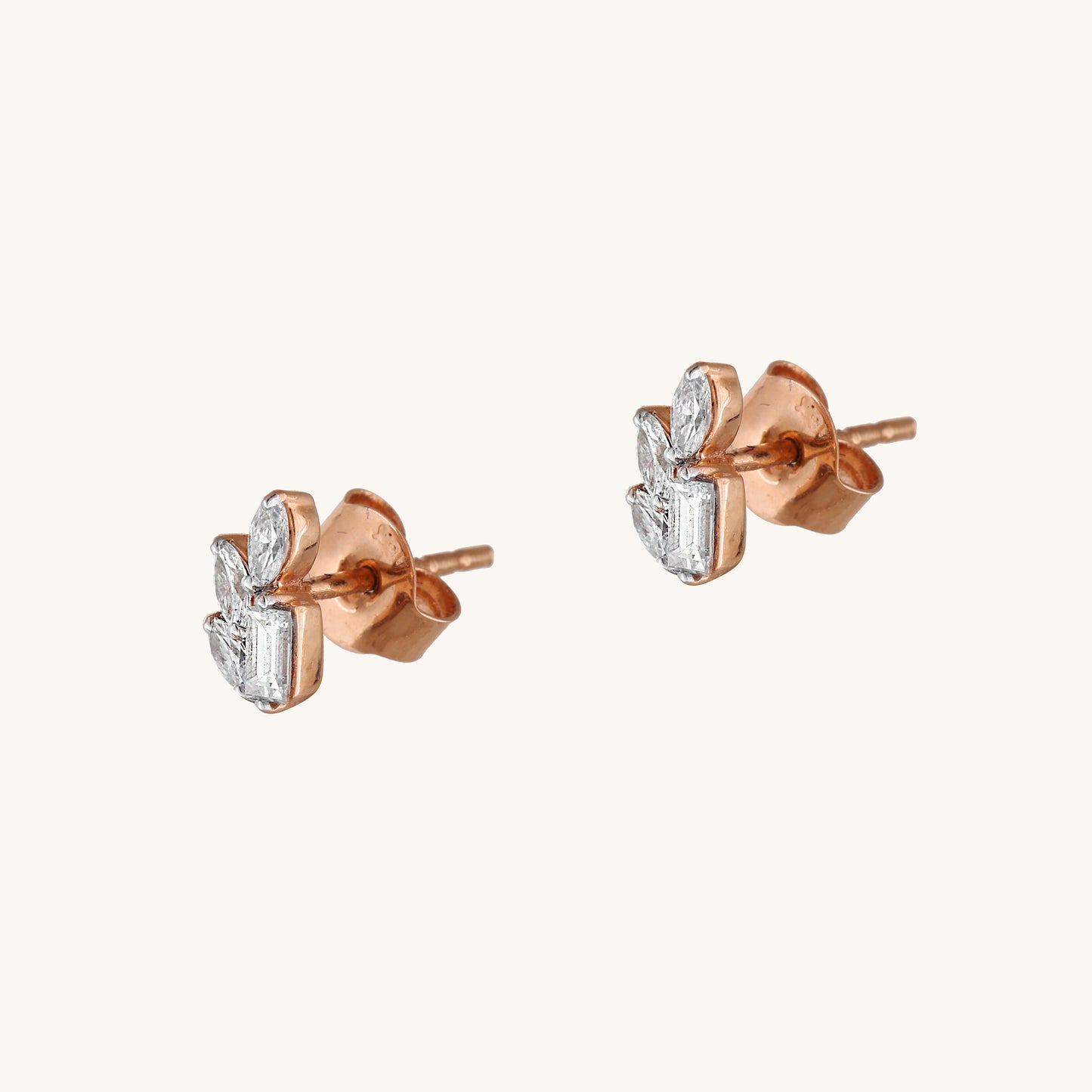 Petal Diamond Studs in 18kt gold with natural diamonds; BIS hallmarked minimalist jewelry for her under 50,000
