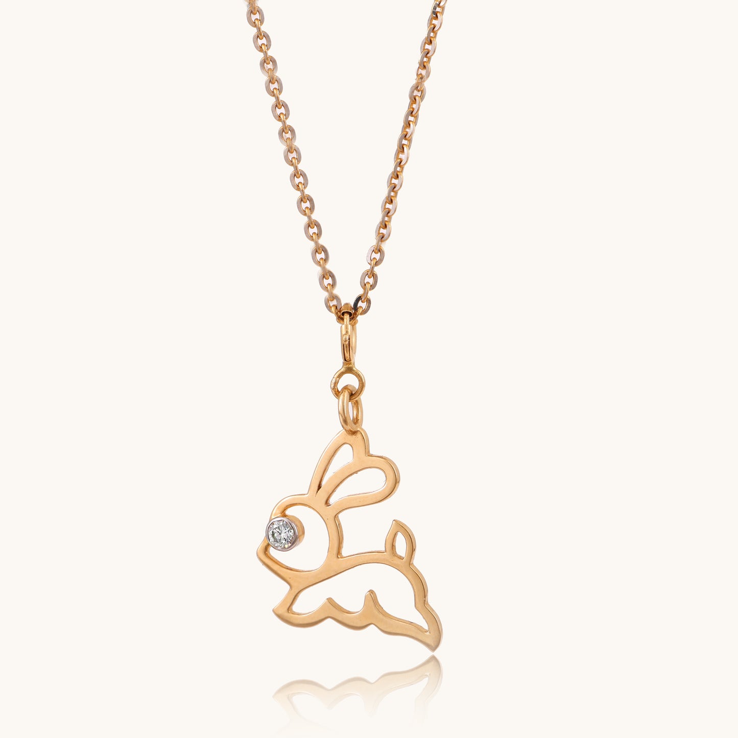 Rabbit Diamond Pendant in 18kt gold with natural VVS diamonds; certified BIS minimalist jewelry gift under 15k