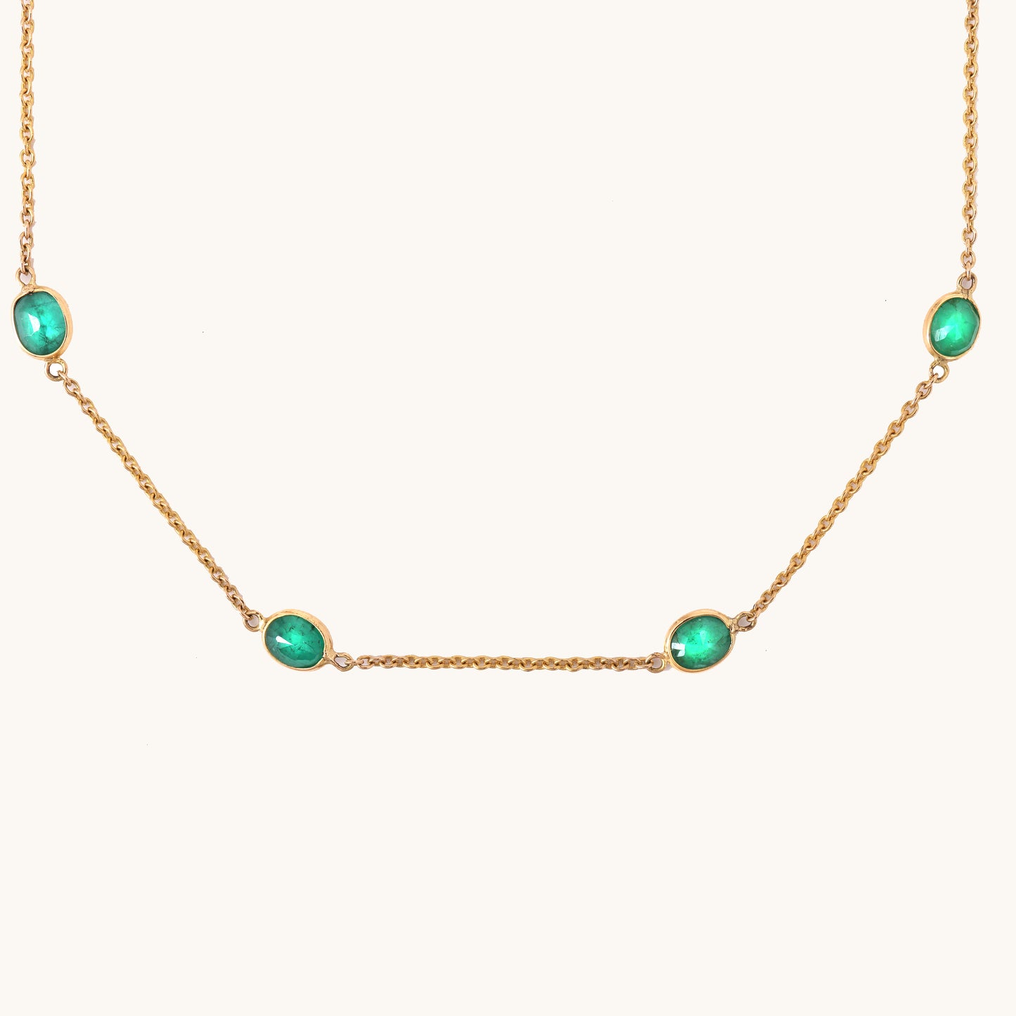 Round Emerald Gold Necklace, 18kt gold & emerald; certified BIS hallmarked minimal luxe for her under 55k