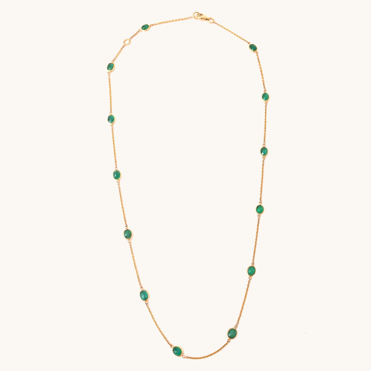 Round Emerald Gold Necklace, 18kt gold & emerald; certified BIS hallmarked minimal luxe for her under 55k
