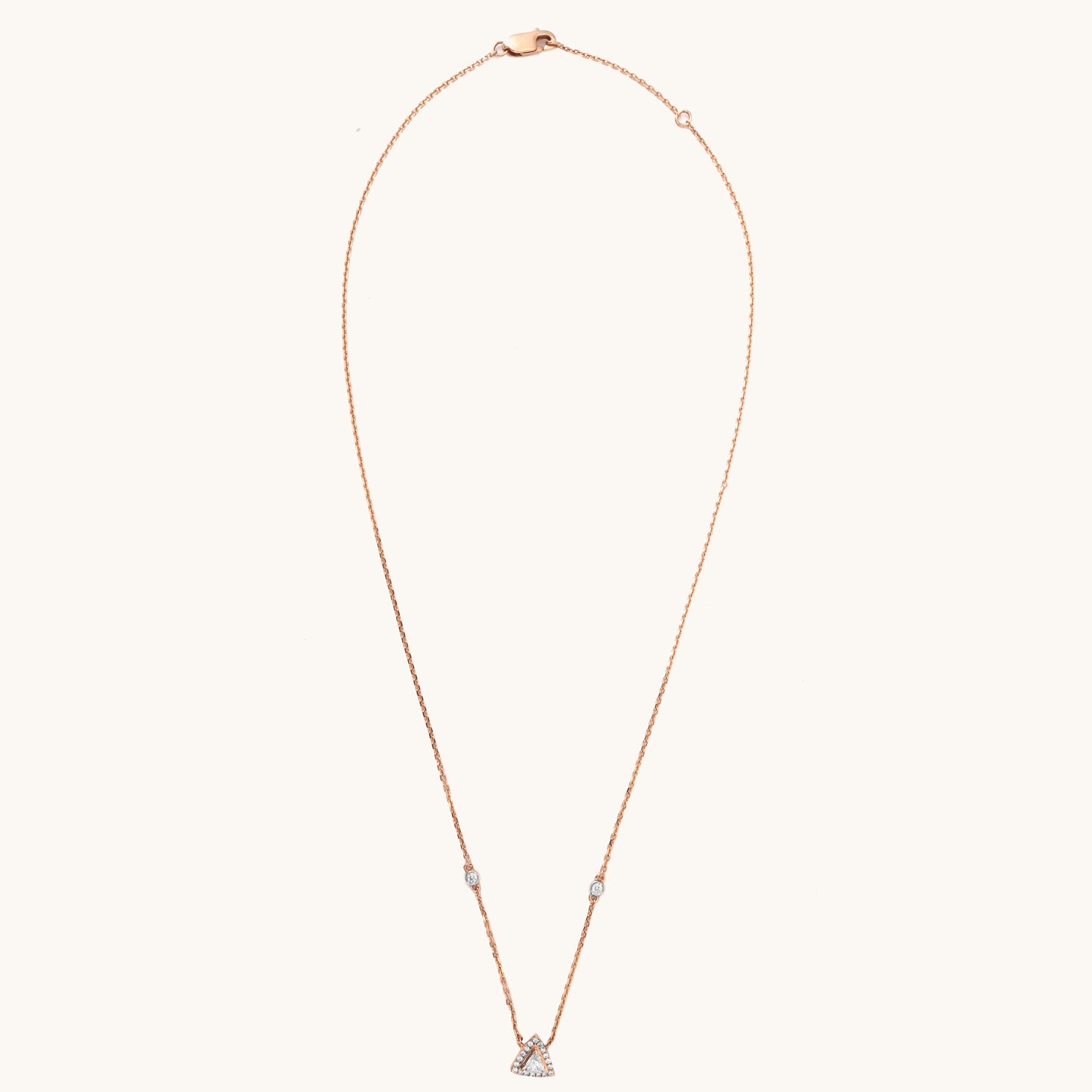 Triangle Solitaire Diamond Necklace in 18kt gold w/ natural VVS diamonds; BIS-certified gift for her under 60,000