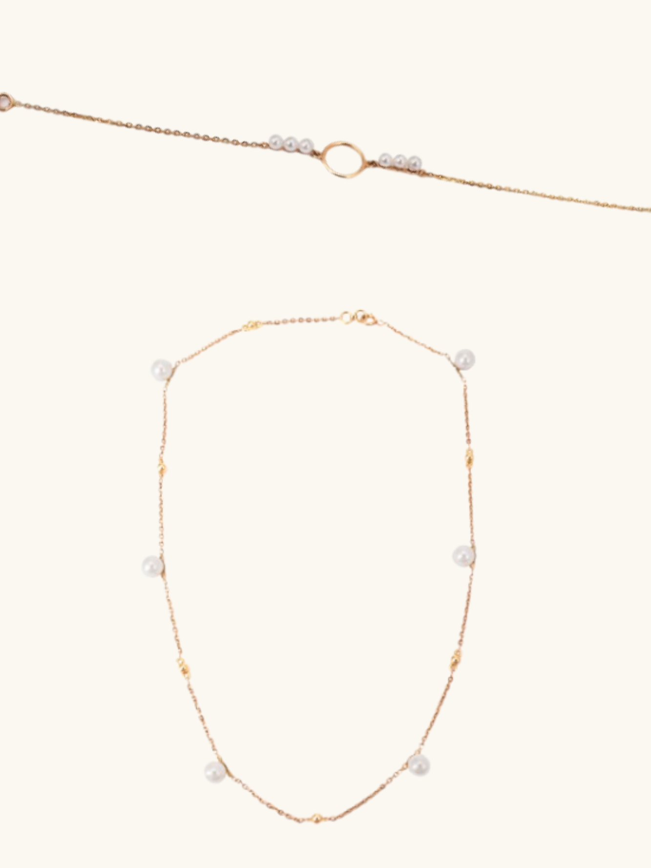 18kt gold necklace and bracelet with pearls – minimal, BIS hallmarked, IGI certified jewellery set under Rs. 60,000