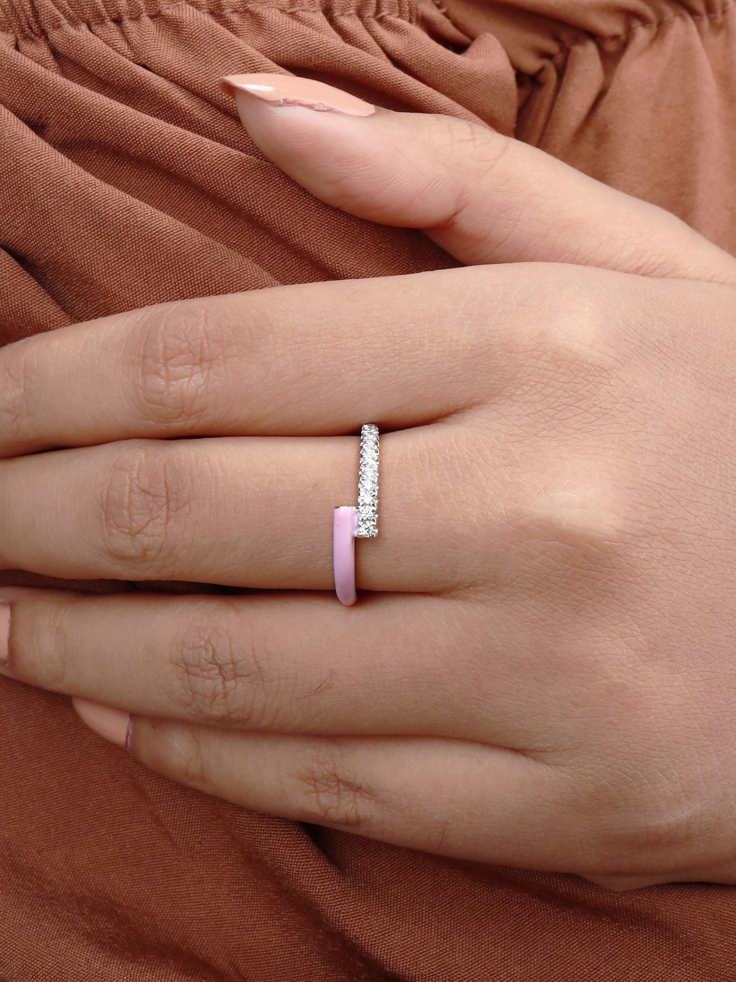 Pink Diamond Ring made with 18 kt gold for women, Feminine Daily Wear Jewellery & Romantic Gift ideas for girlfriend or wife under Rs. 40,000.