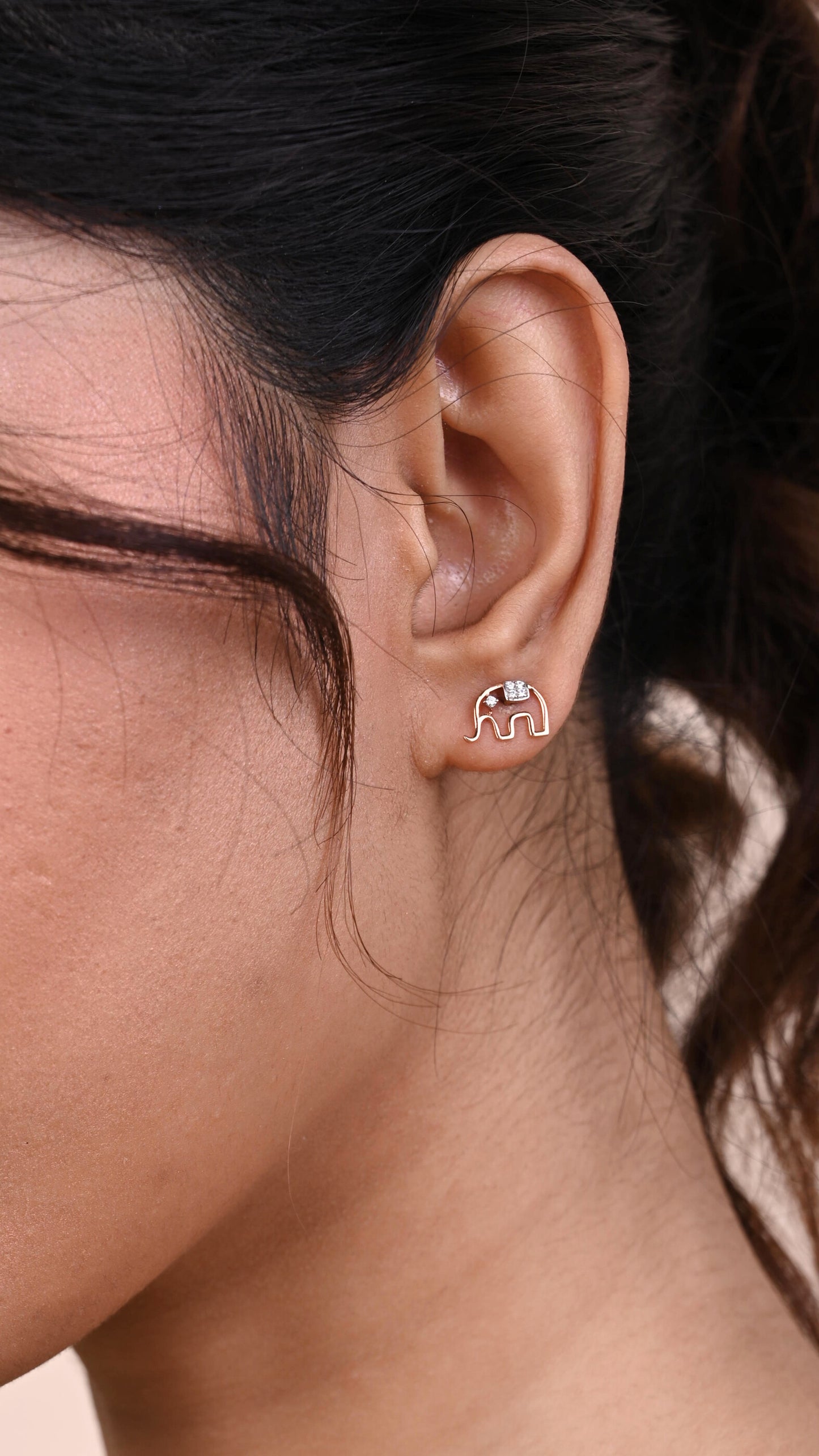 Elephant Diamond Earrings in 18kt gold & VVS diamonds; BIS certified minimalist gift for her under 20,000