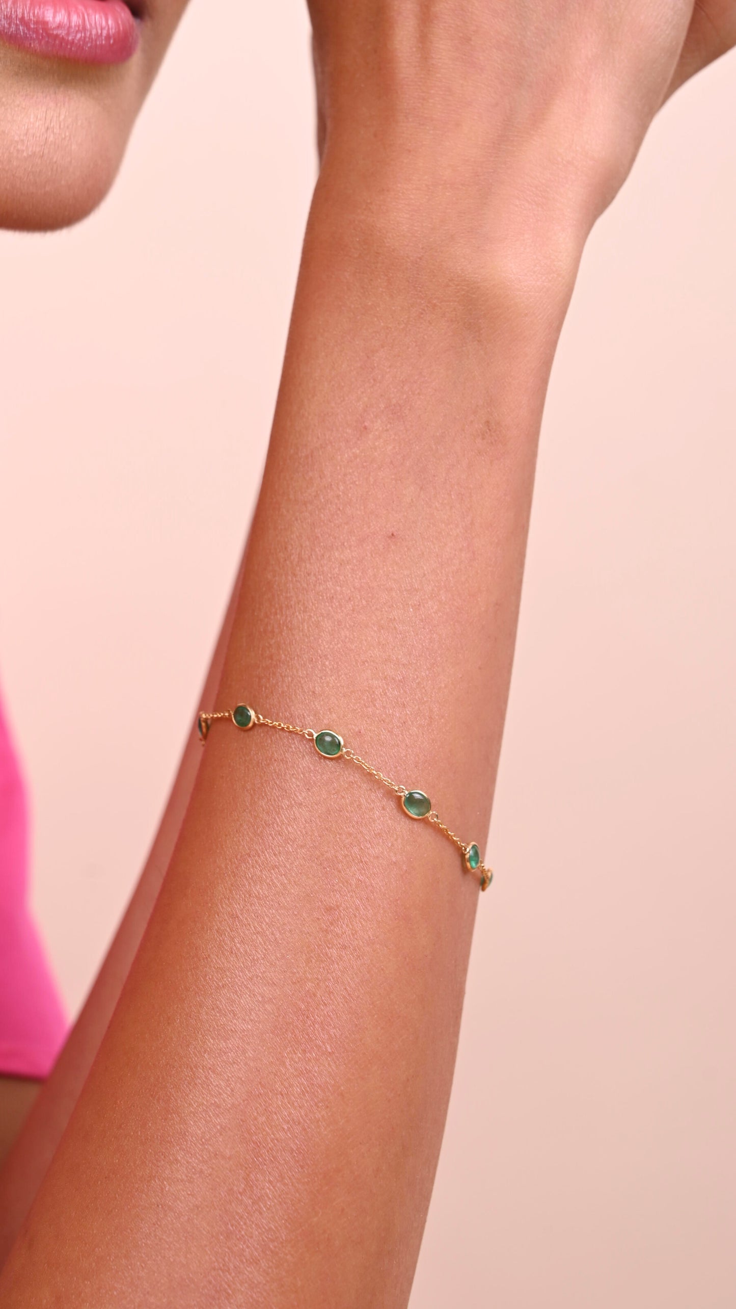 Emerald Gold Bracelet in 18kt gold & emeralds; certified BIS hallmarked minimal gift for her under 30,000