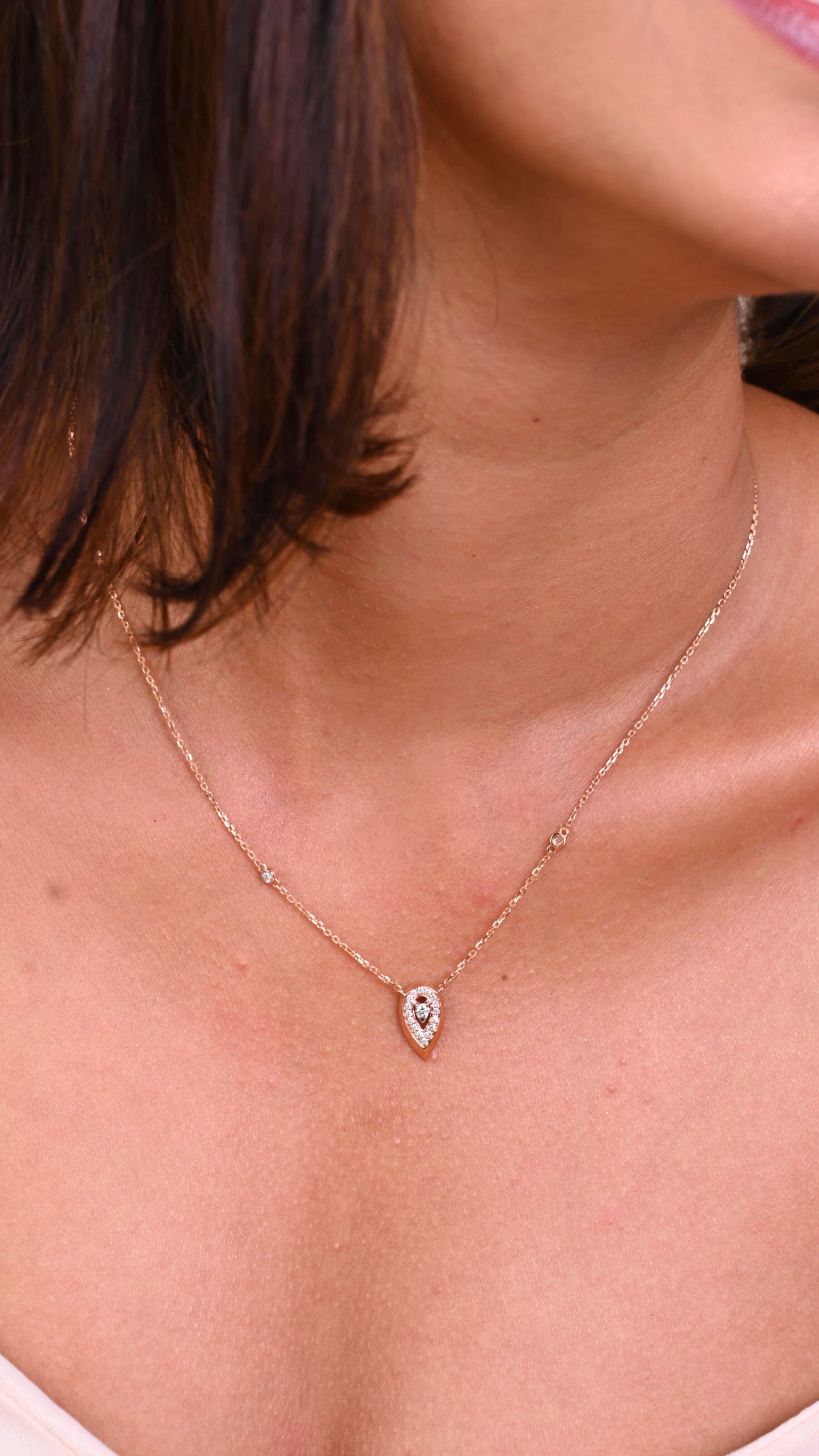 Fancy Drop Diamond Necklace: 18kt gold, natural VVS diamonds; certified BIS minimalist gift for her under 60,000