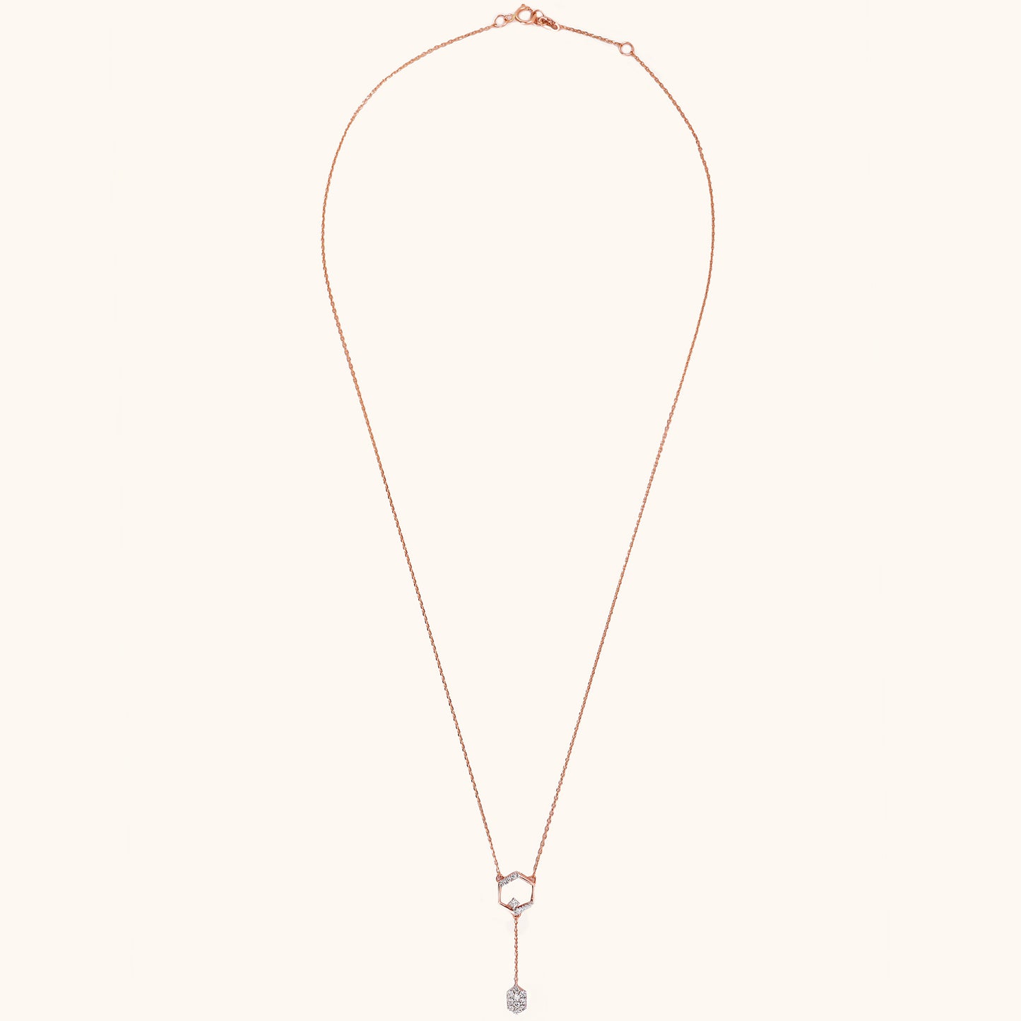 Elegant Geometric Diamond Necklace in 18kt gold, featuring IGI certified VVS diamonds. Ideal for everyday wear or luxury gift for special occasions. Available at Caratly Jewelry under Rs. 35k.