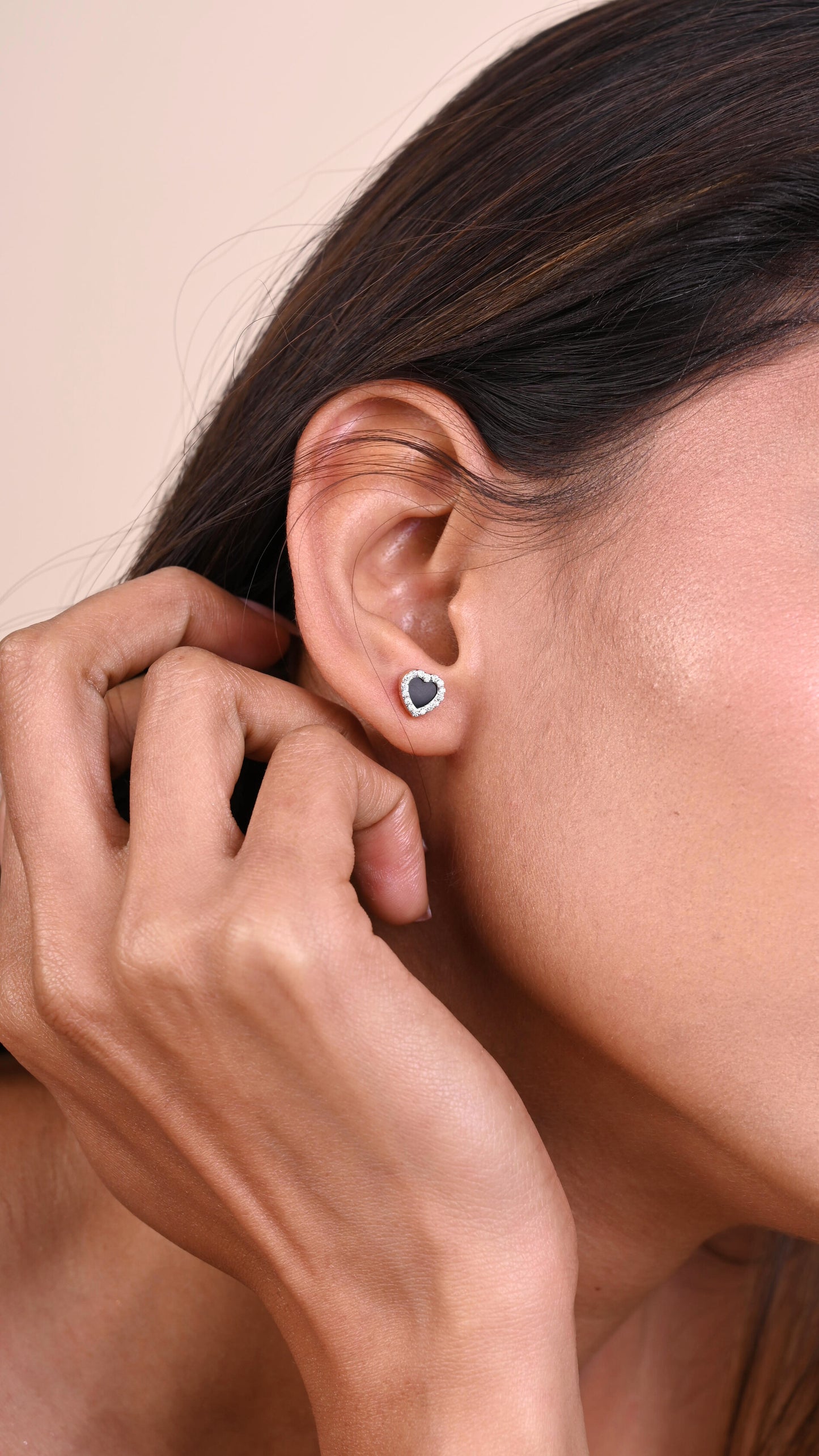 Heart Black Diamond Earrings in 18kt gold & VVS diamonds; certified BIS minimal jewelry gift for her under 40,000