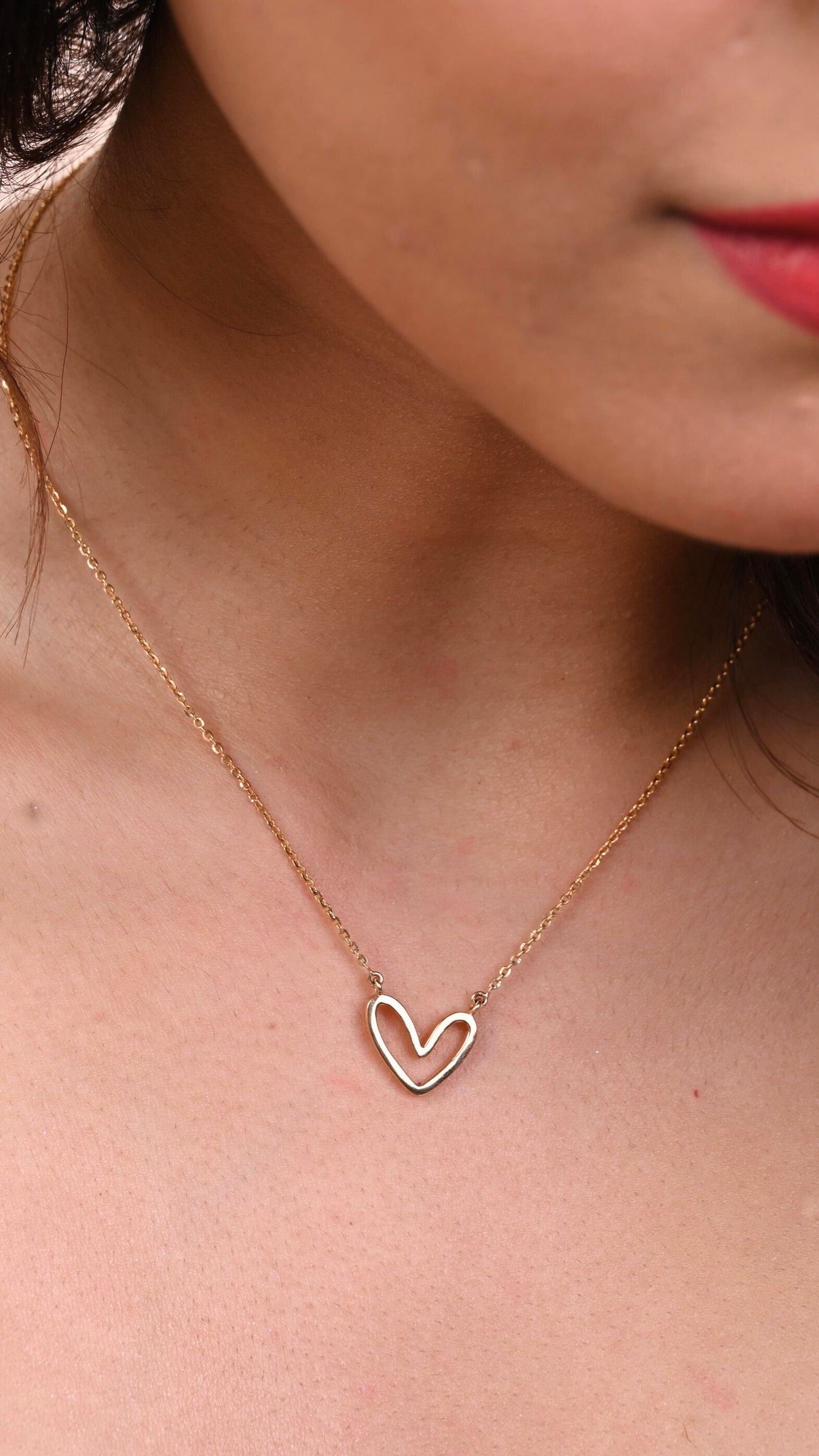 Heart Gold Necklace in 18kt gold; certified BIS minimalist jewelry gift for her under 40,000