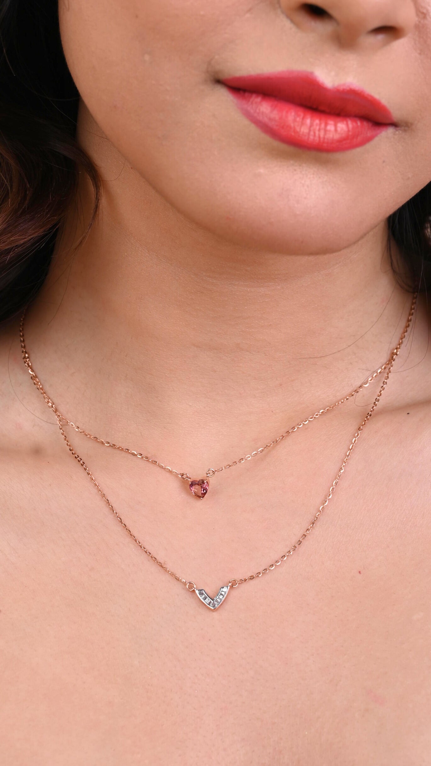 Heart Tourmaline Necklace in 18kt gold & natural diamonds; certified BIS hallmarked top gift for her under 60,000