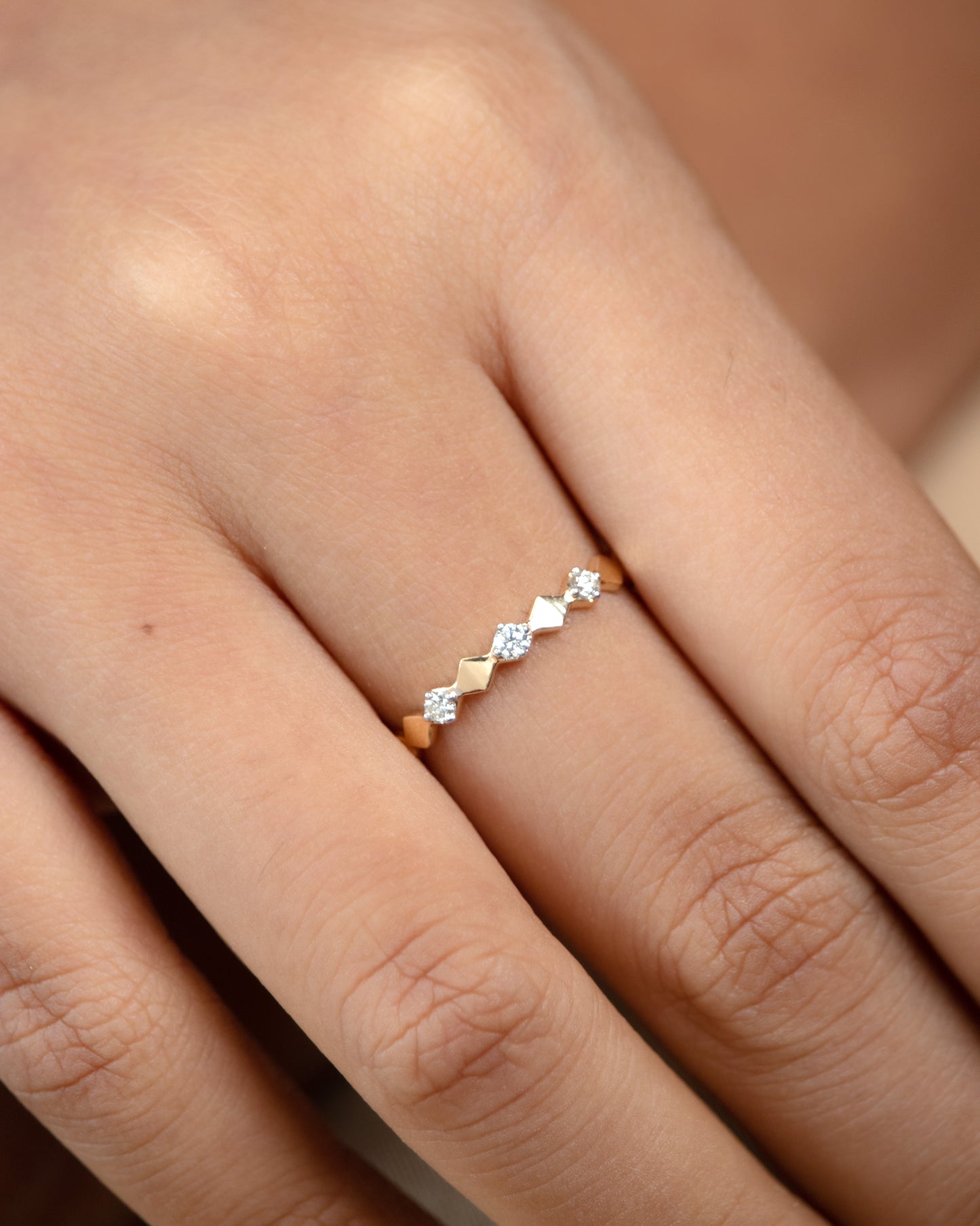 18kt Gold Geometric Diamond Ring. Perfect for daily wear for Women. Gifting ideas for your loved ones. Affordable luxury under 30,000 collections. A versatile addition to any 9 to 5 wardrobe.