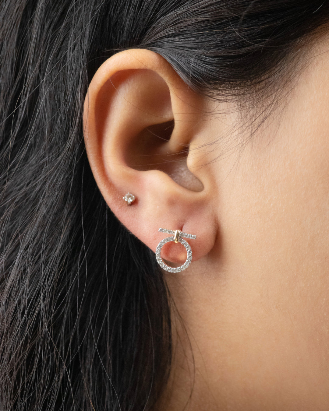 Glamorous 18kt Gold Diamond Earrings. Exquisite everyday wear jewellery for women. Sparkling diamond studs perfect as a dazzling gift for her under Rs. 50,000, effortlessly elevating any outfit with timeless elegance.