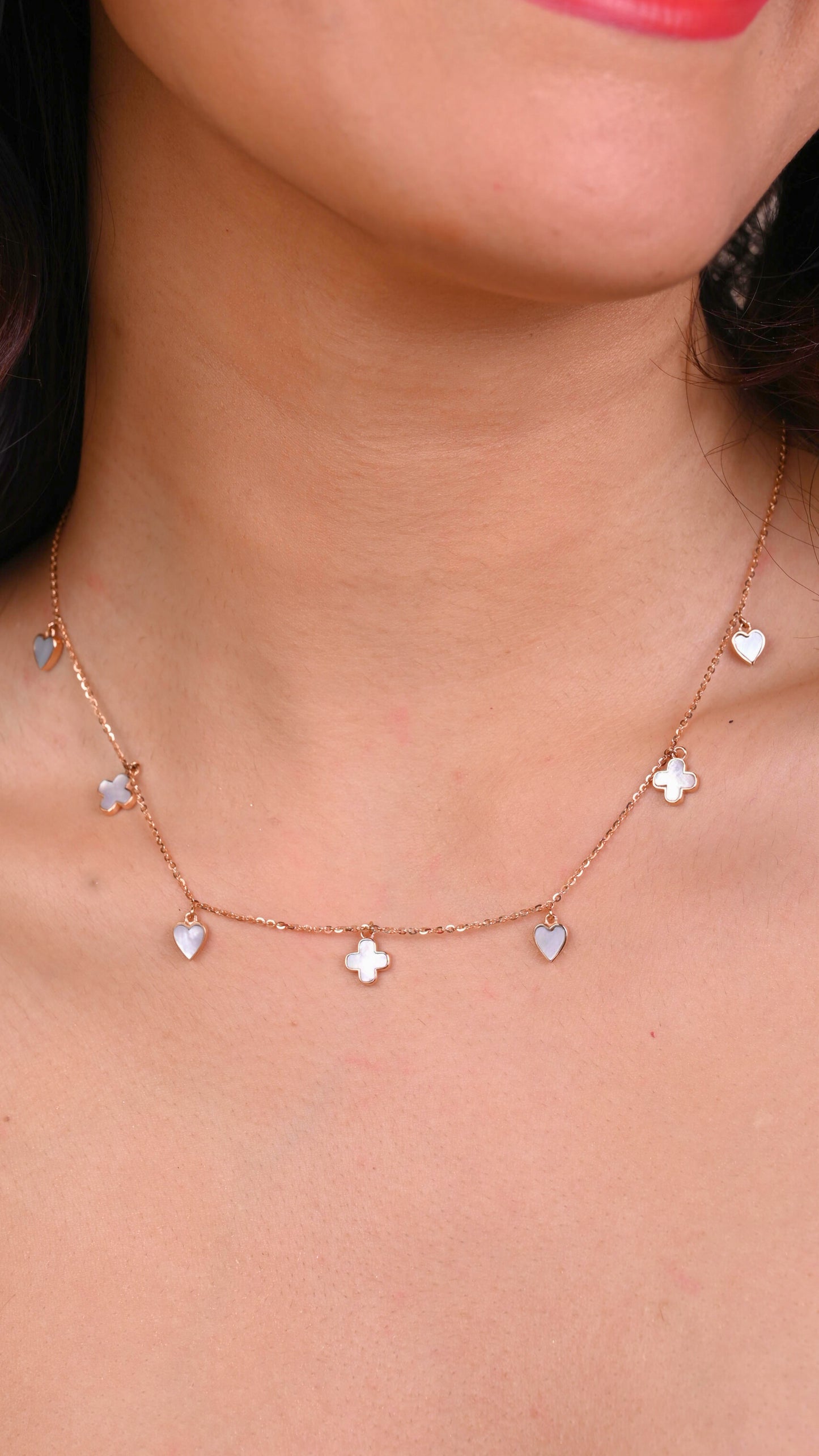 Mother of Pearl Necklace in 18kt gold & pearls; certified, minimalist jewelry gift for her under 50k