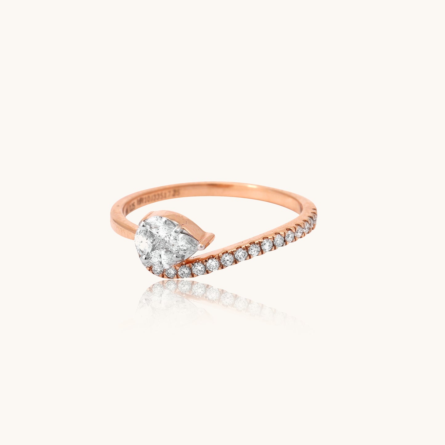 Pear Diamond Ring 18kt gold, natural VVS diamonds; BIS certified minimalist jewelry top gift for her under 50,000