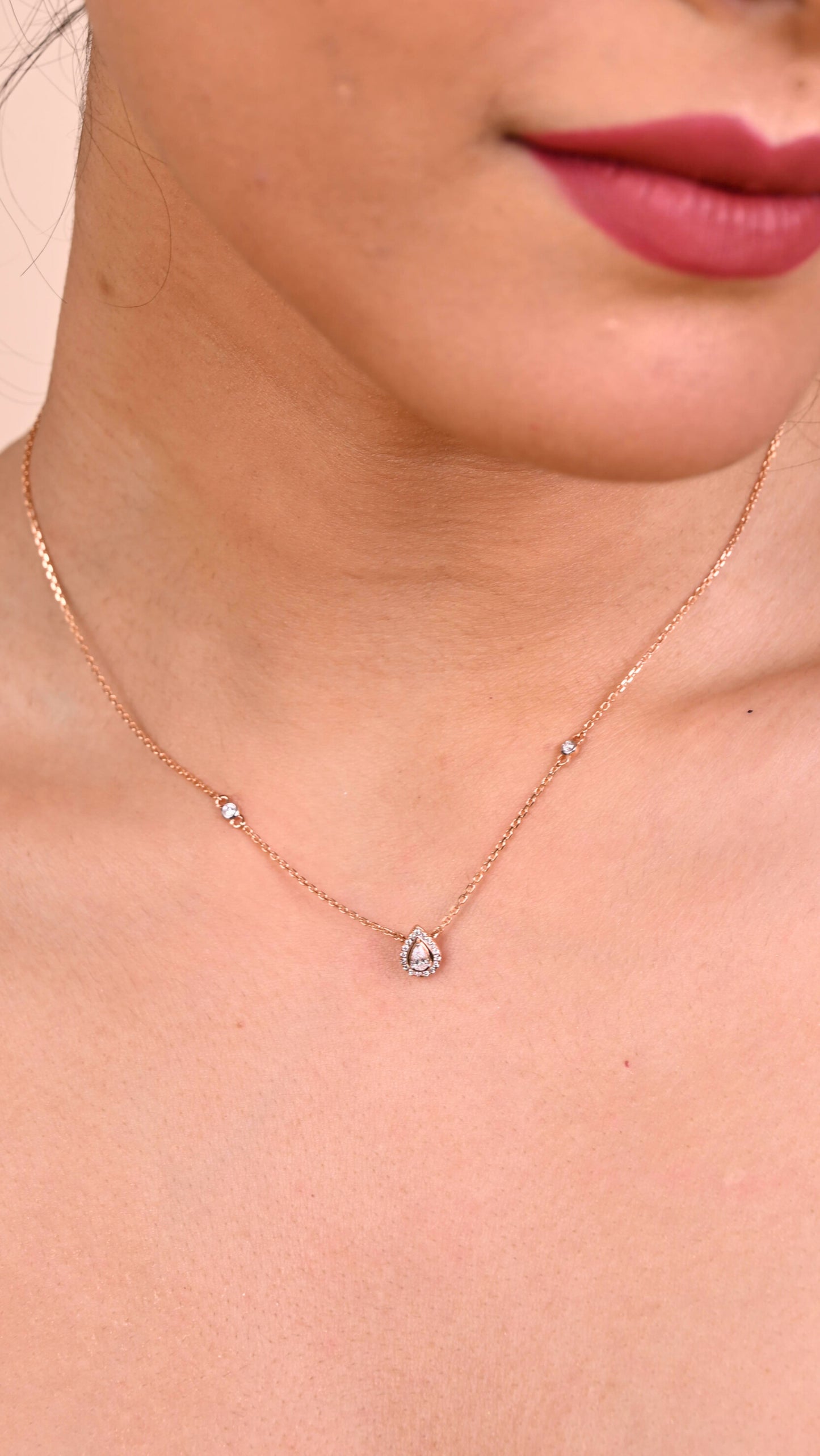 Pear Drop Solitaire Necklace: 18kt gold & natural diamonds, BIS hallmarked minimalist gifts for her under 50,000