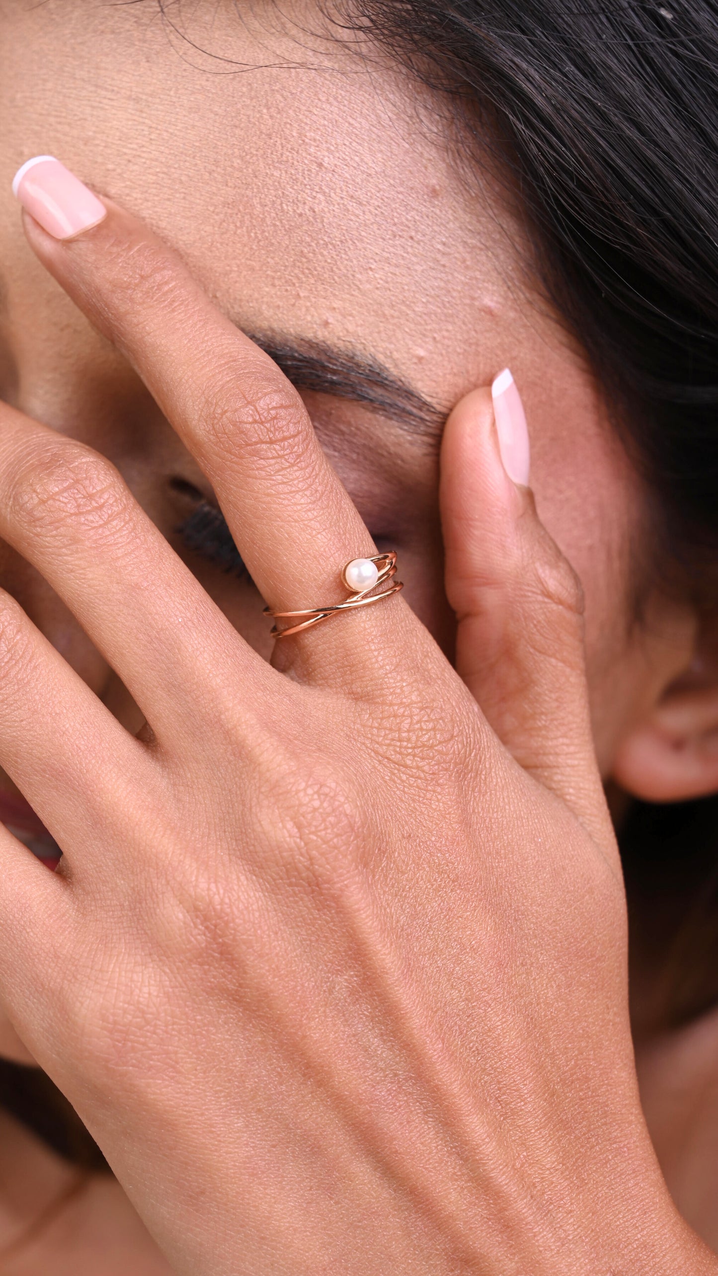 Pearl Entwine Gold Ring in 18kt gold & pearls; certified BIS minimalist jewelry gift for her under 15,000