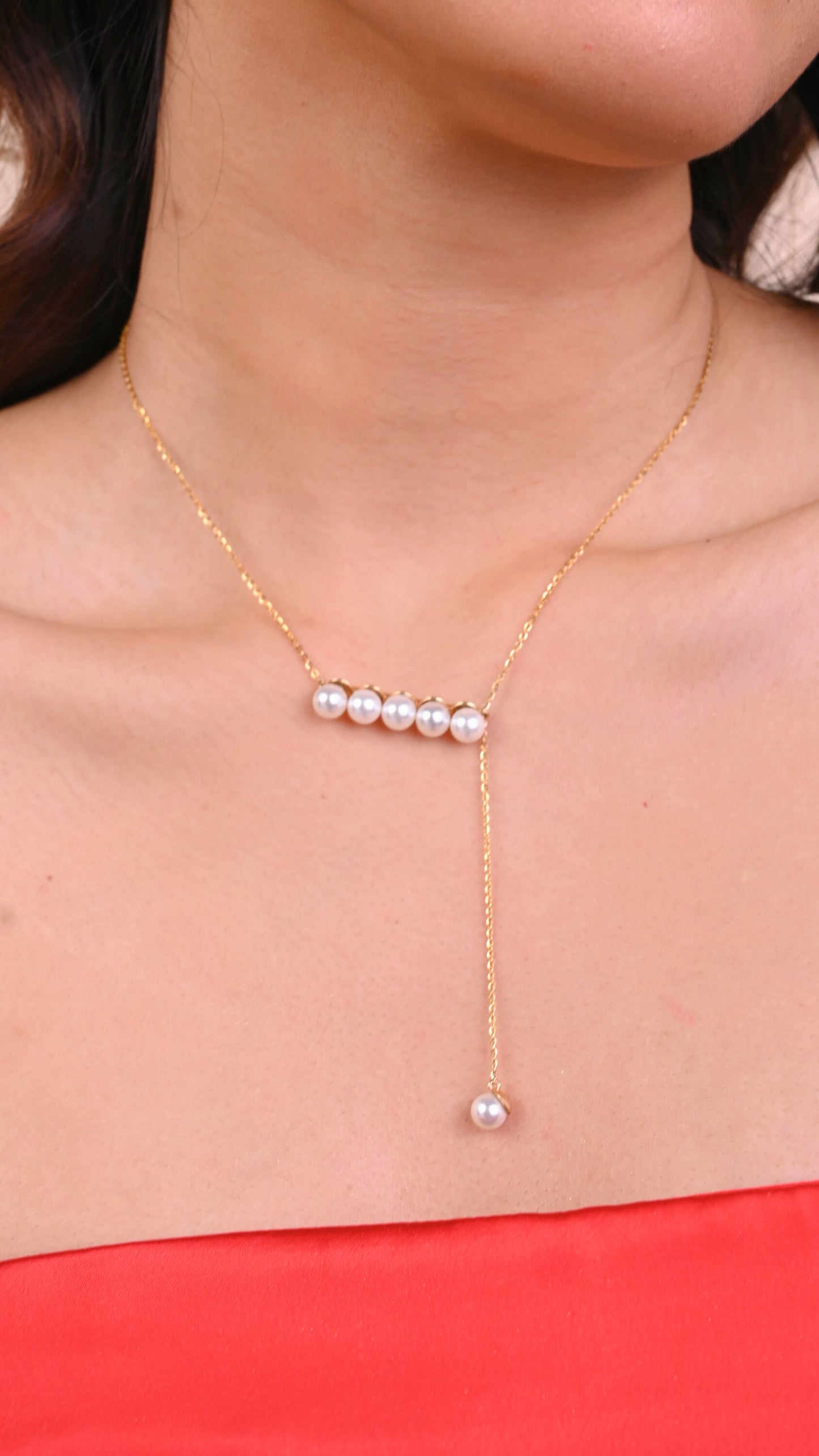 Pearl Party Gold Necklace in 18kt gold & pearls; certified minimalist jewelry gift for her now under 50k